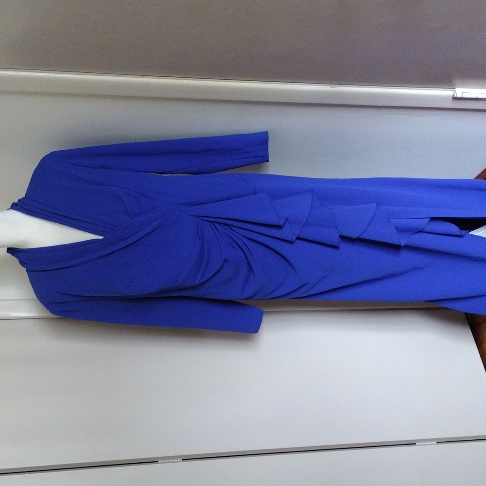 Tadashi Shoji Cobalt Blue Draped Long Sleeve Dress - Picture 4 of 4